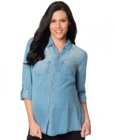Wendy Bellissimo Maternity Tab-Sleeve Chambray Shirt