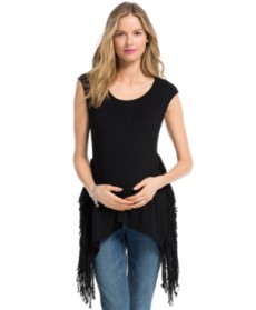 Jessica Simpson Maternity Fringed Handkerchief-Hem Top