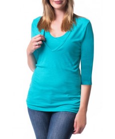 Bun Maternity 'Softie' Three-Quarter Sleeve Maternity/nursing Tee/green