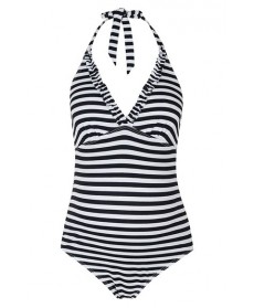 Topshop Stripe Frill One-Piece Maternity Swimsuit- Black