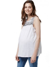 Topshop Sleeveless Embroidered Smocked Maternity Top - White
