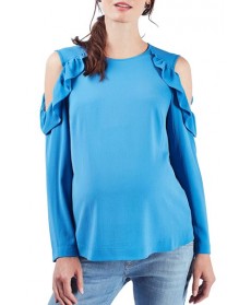 Topshop Ruffled Cold Shoulder Maternity Blouse - Blue