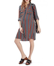 Topshop Stripe Oversize Maternity Shirtdress- Blue