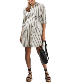 Topshop Stripe Tie Maternity Shirtdress- Ivory