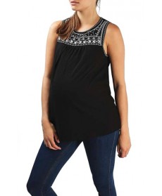 Topshop Sleeveless Embroidered Smocked Maternity Top - Black