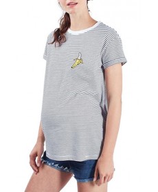 Topshop By Tee & Cake Stripe Embroidered Banana Maternity Tee- White