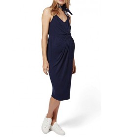 Topshop Knot Front Strappy Maternity Dress- Blue