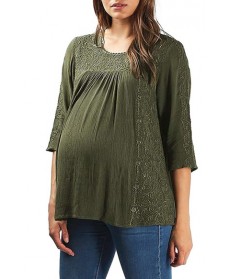 Topshop Embroidered Maternity Peasant Top- Green