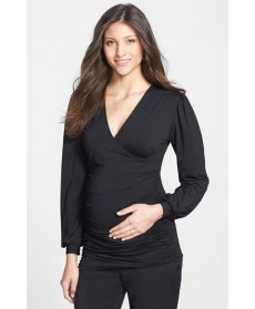 Eva Alexander London Faux Wrap Draped Sleeve Maternity Top