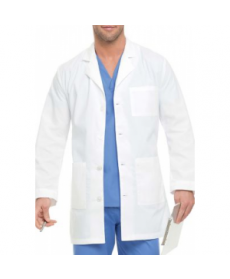 Landau mens four button lab coat - White 