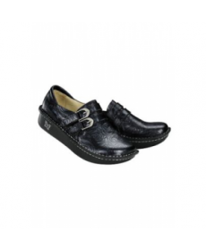 Alegria Rose Embossed Monk Strap womens nursing clog - Black/silver 