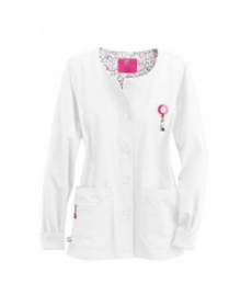 Life Is Peachy button front warm up scrub jacket - White 