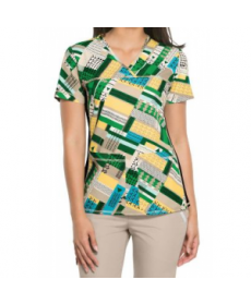 Cherokee Flexibles Pattern Pieces v-neck print scrub top - Pattern Pieces 