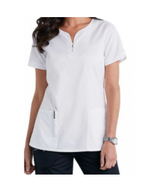 Beyond Scrubs Henley button front scrub top - White 