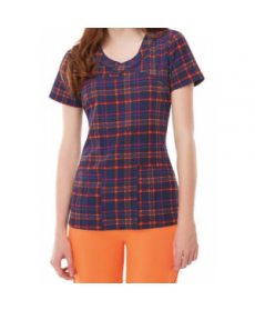 HeartSoul Plaid Me At Hello print scrub top - Plaid Me At Hello 