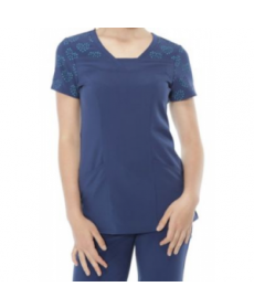 HeartSoul laser-cut heart pattern scrub top aser Love Navy 