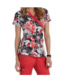 Beyond Scrubs Hibiscus Black mock wrap print scrub top - Hibiscus Black 