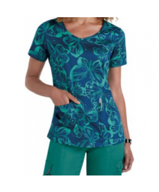 Beyond Scrubs Butterfly y-neck print scrub top - Butterfly Peacock 