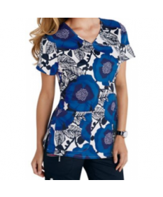 Beyond Scrubs Wild Flower royal y-neck print scrub top - Wild Flower Royal 