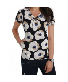 Beyond Scrubs Exploded Floral keyhole neck print scrub top - Exploded Floral 