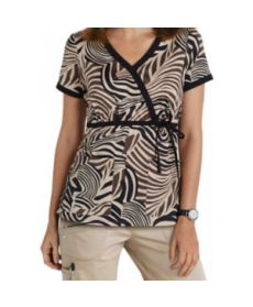 Beyond Scrubs Zebra tie wrap print scrub top - Zebra Khaki/Black 