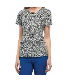 Infinity by Cherokee Spot The Leopard curved v-neck print scrub top with Certainty pot the Leopard 