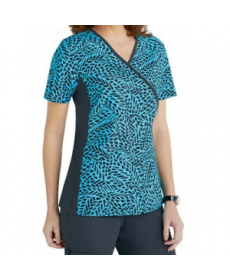 Cherokee Flexibles Jungle Geo mock wrap print scrub top - Jungle Geo 