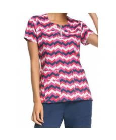 NRG by Barco Chevi Sweet Tart zipper scoop neck print scrub top - Chevi Sweet Tart 