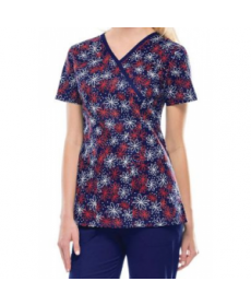 Cherokee Runway Doodle Daisies mock wrap print scrub top - Doodle Daisies 