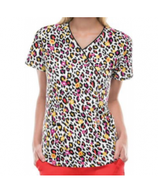 Code Happy Wild Cheetah crossover print scrub top with Certainty - Wild Cheetah 