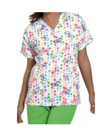 Cherokee Scrub HQ Butterfly Dots print v-neck scrub top - Butterfly Dots 