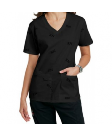 Cherokee ID Scrubs RN signature print scrub top - RN Black 