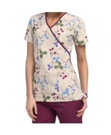 Cherokee Scrub HQ Clover Park print mock-wrap scrub top - Clover Park 