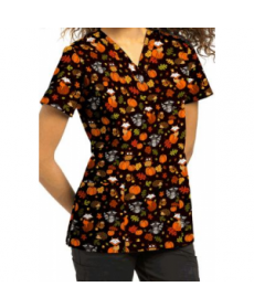 White Cross Foxy and Friends v-neck print scrub top - Foxy and Friends 