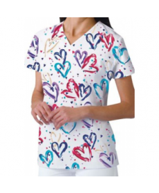 Cherokee Heartbeat print v-neck scrub top - Heartbeat 