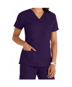 Bio Bring It On mock wrap scrub top - Eggplant/Caribbean 