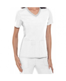 Cherokee Flexibles v-neck knit panel scrub top - White 