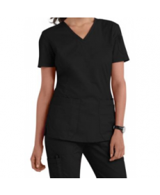 Landau for Women prewashed v-neck two pocket scrub top - Black 