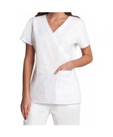 Prima by Barco mock wrap fashion white scrub top - White 