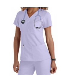 Greys Anatomy 3-pocket mock-wrap scrub top ilac 
