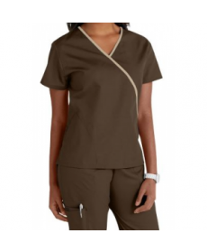 Cherokee Workwear contrast trim scrub top - Chocolate/Khaki 