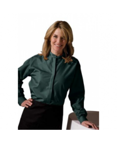 Womens banded collar hidden button shirt - Forest green 