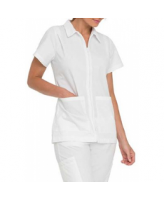 Landau student scrub top with pleated shoulders - White 