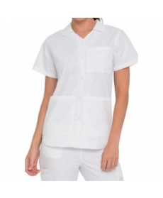 Landau button front student scrub top - White 