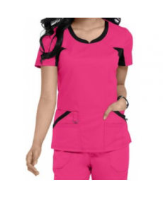 Dickies Performance System v-neck scrub top - Hot Pink/black 