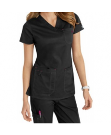 MC by Med Couture Niki v-neck solid scrub top - Black/Raspberry 