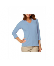 Blue Generation ladies 3/4 sleeve v-neck tee ight Blue 