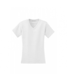 Ladies modern stretch v-neck short sleeve shirt - White 