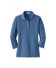 Ladies EZ cotton 3/4 sleeve pique polo oonlight Blue 