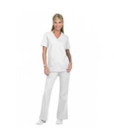 Natural Uniforms mock wrap solid two piece scrub set - White 